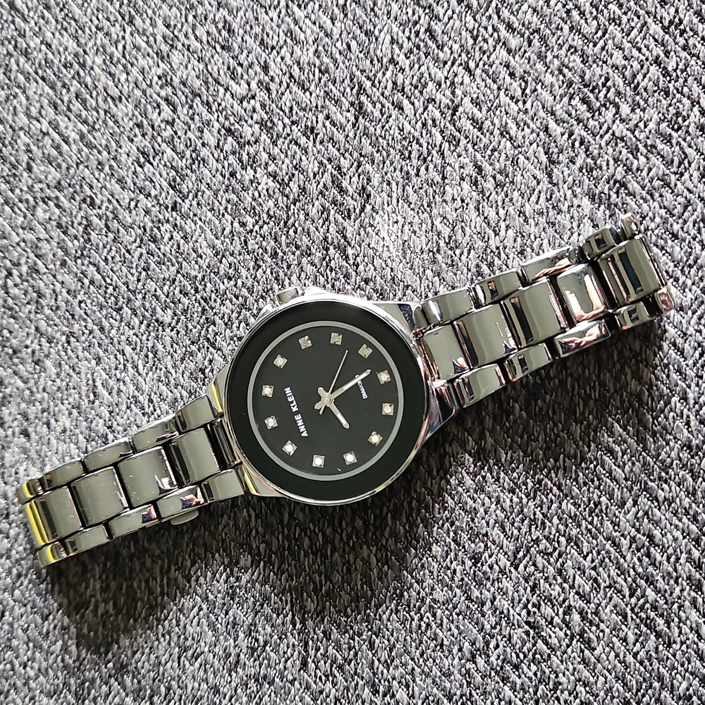 Anne Klein Silver Bracelet Watch with Black Face